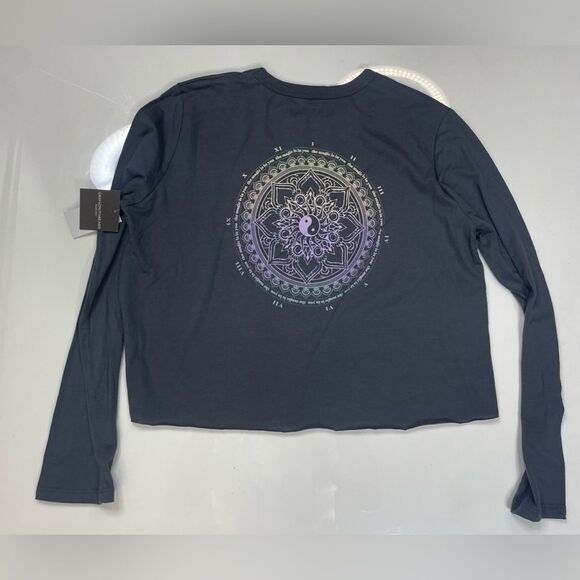 Grayson Threads Ying Yang Crop Graphic Women XS Gray Long Sleeve NWT - Picture 1 of 7